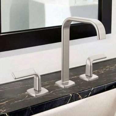 Click here to see  65368LF-NKLHP-ECO Brizo Allaria Two Handle Widespread Bathroom Faucet With Square Spout, Three-Hole, Less Handles, 1.2 GPM, Brilliance Luxe Nickel - 65368LF-NKLHP-ECO