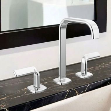 Click here to see  65368LF-PCLHP-ECO Brizo Allaria Two Handle Widespread Bathroom Faucet With Square Spout, 1.2 GPM, Three-Hole, Less Handles, Polished Chrome - 65368LF-PCLHP-ECO