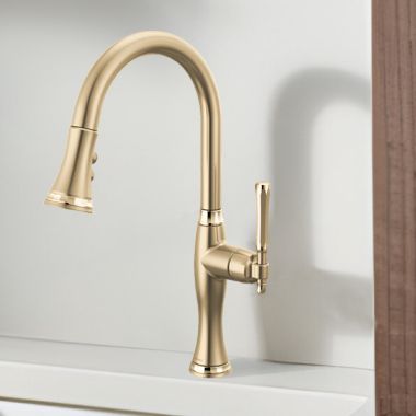 Click here to see Brizo 63058LF-GLPG Brizo Tulham Single Handle Pull-Down Kitchen Faucet, 1.8 GPM, Brilliance Luxe Gold/ Brilliance Polished Gold - 63058LF-GLPG
