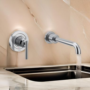 Click here to see Moen WT961 Moen Gibson Single-Handle Wall-Mount Tub Faucet, Non-Diverter, 10in Ultrathin Tub Spout, Lever Handle, 8GPM, Polished Chrome - WT961