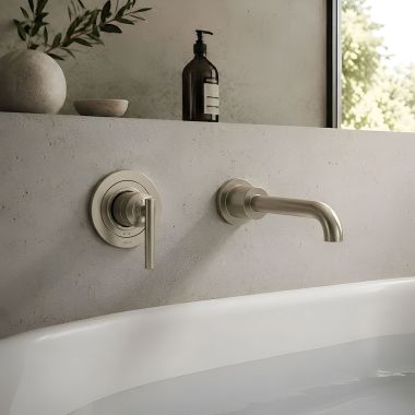 Click here to see  WT961BN Moen Gibson Single-Handle Wall-Mount Tub Filler Trim, Non-Diverter, Lever Handle, 8 GPM, Brushed Nickel - WT961BN