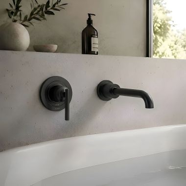 Click here to see  WT961BL Moen Gibson Single-Handle Wall-Mount Tub Filler Trim, Non-Diverter, Lever Handle, 8 GPM, Matte Black - WT961BL