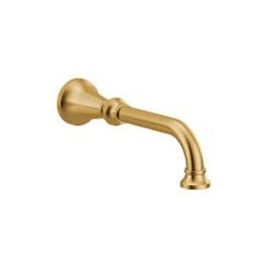 Click here to see Moen TFS5001BG Moen Colinet Wall Mounted Brushed Gold Non-Diverter Tub Spout, 10-1/16 Spout Reach, Metal Construction - TFS5001BG