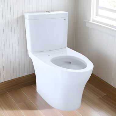 Click here to see Toto CST446CEMGN#01 TOTO Aquia IV Two-Piece Elongated Toilet, Less Seat, Regular Height, 1.28/0.9 GPF, Cotton White- CST446CEMGN#01