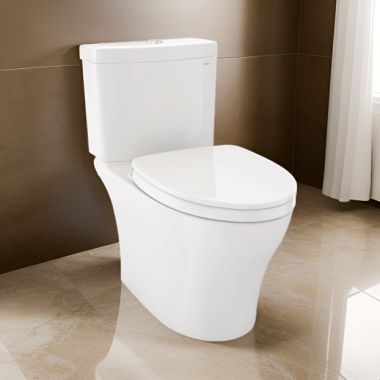 Click here to see Toto MS446124CEMFGN#01 TOTO Aquia IV Two-Piece Elongated Toilet, 1.28/0.9 GPF, WASHLET+ Ready, SoftClose Seat, Cotton White - MS446124CEMFGN#01