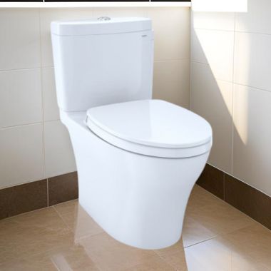 Click here to see Toto MS446124CEMGN#01 TOTO Aquia IV Two-Piece Elongated Toilet, 1.28/0.9 GPF, WASHLET+ Ready, SoftClose Seat, Cotton White - MS446124CEMGN#01