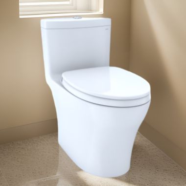Click here to see Toto MS646124CEMFGN#01 TOTO AQUIA IV One-Piece Toilet with SoftClose Seat, 1.28 GPF or 0.9 GPF, ADA, Cotton White -  MS646124CEMFGN#01