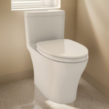 Click here to see Toto MS646124CEMFGN#03 TOTO AQUIA IV One-Piece ADA Elongated Complete Toilet- Sanagloss - WASHLET+, Bone -  MS646124CEMFGN#03