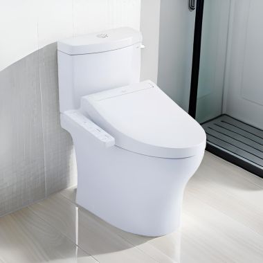Click here to see Toto MW4463074CEMGN#01 TOTO Aquia IV WASHLET+ Two-Piece Toilet with C2 Bidet Seat, 1.28/0.9 GPF, Cotton White - MW4463074CEMGN#01
