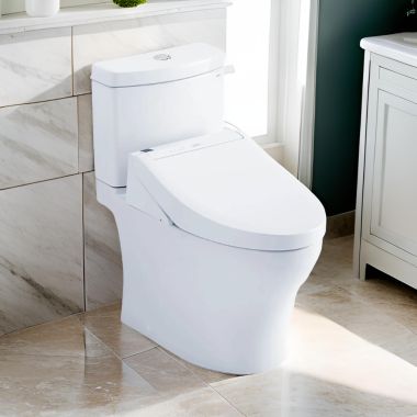 Click here to see Toto MW4463084CEMFGN#01 TOTO Aquia IV WASHLET+ Two-Piece Toilet with C5 Bidet Seat, 1.28/0.9 GPF, Universal Height, Cotton White - MW4463084CEMFGN#01