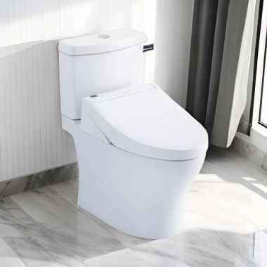 Click here to see Toto MW4463084CEMGN#01 TOTO Aquia IV WASHLET+ Two-Piece Toilet with C5 Bidet Seat, 1.28/0.9 GPF, Cotton White - MW4463084CEMGN#01