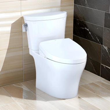 Click here to see Toto MW4483056CEMFGN#01 TOTO Aquia IV Arc WASHLET+ Two-Piece Toilet with S550e Bidet Seat, Auto-Open/Close, 1.28/0.9 GPF, Cotton White - MW4483056CEMFGN#01