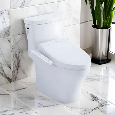 Click here to see Toto MW4483074CEMFGN#01 TOTO Aquia IV Arc WASHLET+ Two-Piece Toilet with C2 Bidet Seat, 1.28/0.9 GPF, Cotton White - MMW4483074CEMFGN#01