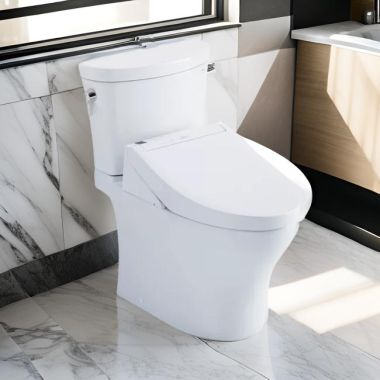 Click here to see Toto MW4483084CEMFGN#01 TOTO Aquia IV Arc WASHLET+ Two-Piece Toilet with C5 Bidet Seat, 1.28/0.9 GPF, Cotton White - MW4483084CEMFGN#01