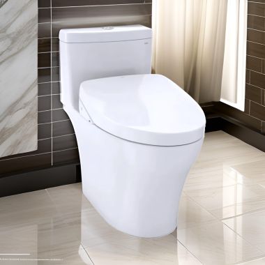 Click here to see Toto MW6463046CEMFGN#01 TOTO Aquia IV WASHLET+ One-Piece Toilet with S500e Bidet Seat, 1.28/0.9 GPF, Cotton White - MW6463046CEMFGN#01
