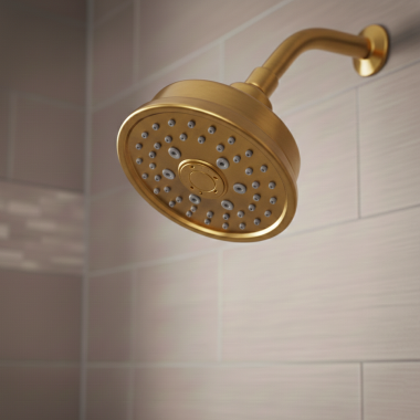 Click here to see Moen 3638BG Moen Four-Function ShowerHead, Round, 2.5 GPM, Brushed Gold - 3638BG