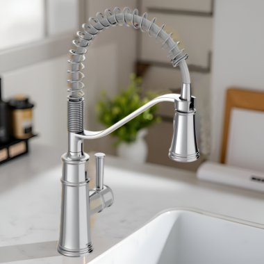 Click here to see Moen 5927 Moen Belfield Single-Handle High Arc Pre-Rinse Spring Pulldown Kitchen Faucet, 1.5 GPM, Chrome - 5927