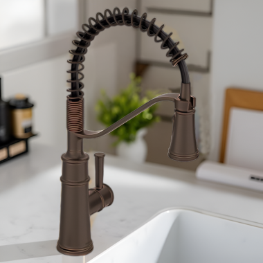 Click here to see Moen 5927ORB Moen Belfield Single-Handle High Arc Pre-Rinse Spring Pulldown Kitchen Faucet, 1.5 GPM, Oil Rubbed Bronze - 5927ORB