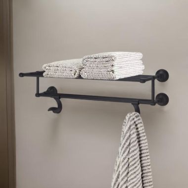 Click here to see Pfister BTR-TB2Y Pfister Tisbury 24in Towel Rack with Two Hanging Hooks, Premium Metal, Concealed Screw Installation, Tuscan Bronze - BTR-TB2Y
