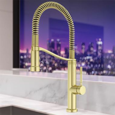 Click here to see Pfister GT529-BRUBG Pfister Bruton One-Handle Semi-Pro Pull-Down Kitchen Faucet, 1.8 GPM, Brushed Gold - GT529-BRUBG