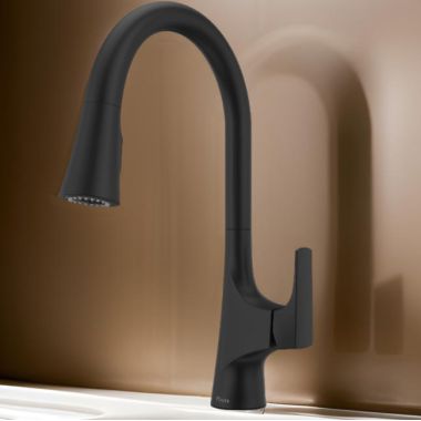Click here to see Pfister GT529-NRB Pfister Norden Single-Handle Pull-Down Kitchen Faucet, Auto-Align, Pforever Seal, 1.8 GPM, Matte Black - GT529-NRB