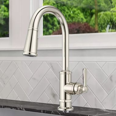 Click here to see Pfister GT529-TDD Pfister Port Haven Single-Handle Pull-Down Kitchen Faucet, Auto-Align, MagnePfit, Pforever Seal, 1.8 GPM, Polished Nickel - GT529-TDD