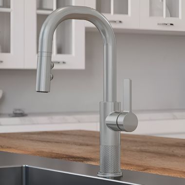 Click here to see Pfister GT572-MTS Pfister Montay Single-Handle Pull-Down BarPrep Kitchen Faucet, 1.8 GPM, Stainless Steel - GT572-MTS