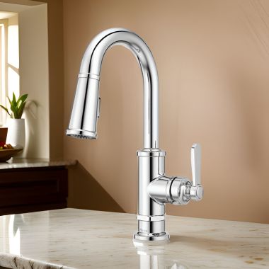 Click here to see Pfister GT572-TDC Pfister Port Haven Single-Handle Pull-Down BarPrep Kitchen Faucet, 1.8 GPM, Polished Chrome - GT572-TDC
