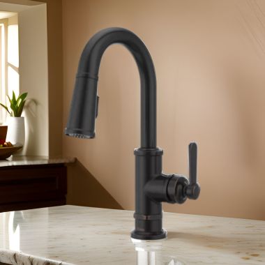 Click here to see Pfister GT572-TDY Pfister Port Haven Single-Handle Pull-Down BarPrep Kitchen Faucet, 1.8 GPM, Tuscan Bronze - GT572-TDY