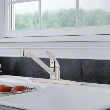 Click here to see Pfister J134-144S Pfister Pfirst Series Single-Handle Kitchen Faucet, Stainless Steel- J134-144S