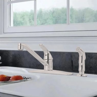 Click here to see Pfister J134-444S Pfister Pfirst Series Single-Handle Kitchen Faucet, Stainless Steel- J134-444S