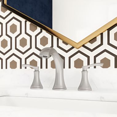 Click here to see Pfister LG49-WD0GS Pfister Woodbury Two-Handle Widespread Bathroom Faucet, Brushed Nickel - LG49-WD0GS