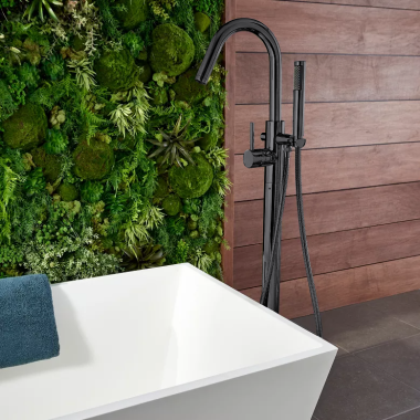 Click here to see Pfister LG6-1MFB Pfister Modern Single-Handle Freestanding Tub Filler Trim with 1.8 GPM 3-Function Hand Shower, Lever Handle, Metal, Matte Black - LG6-1MFB