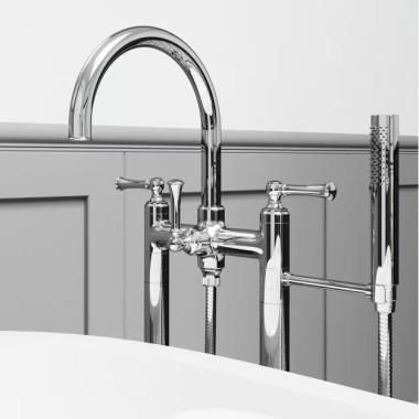 Click here to see Pfister LG6-1TBC PFISTER LG6-1TBC TISBURY FLOOR MOUNT TUB FILLER WITH SPRAY CHROME