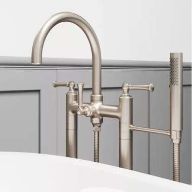 Click here to see Pfister LG6-1TBK PFISTER LG6-1TBK TISBURY FLOOR MOUNT TUB FILLER WITH SPRAY BRUSHED NICKEL