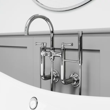 Click here to see Pfister LG6-3TBC PFISTER LG6-3TBC TISBURY WALL MOUNT TUB FILLER WITH SPRAY CHROME