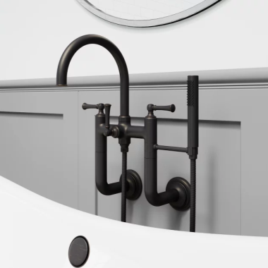 Click here to see Pfister LG6-3TBY PFISTER LG6-3TBY TISBURY WALL MOUNT TUB FILLER WITH SPRAY TUSCAN BRONZE