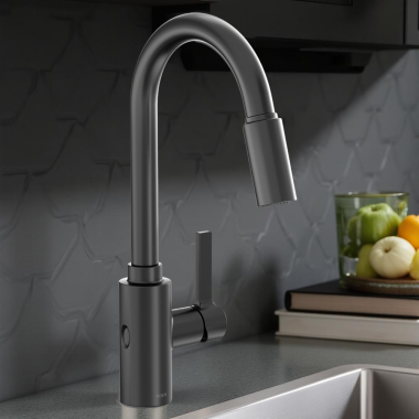 Click here to see Moen 7882EWBL Moen Genta LX Single-Handle High Arc Pull-Down Kitchen Faucet w/ MotionSense Wave, 1.5 GPM, Matte Black - 7882EWBL