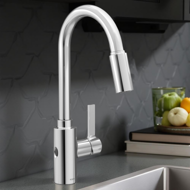 Click here to see Moen 7882EWC Moen Genta LX Single-Handle High Arc Pull-Down Kitchen Faucet w/ MotionSense Wave, 1.5 GPM, Chrome - 7882EWC