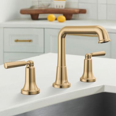 Click here to see Delta 3536-CZMPU-DST Delta Saylor Widespread Bathroom Faucet With Metal Push Pop-Up Drain, Two Handles, DIAMOND Seal, ADA, 1.2 GPM, Champagne Bronze - 3536-CZMPU-DST