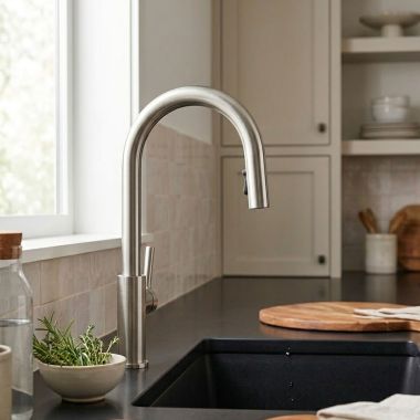 Click here to see   Blanco Urbena Single-Handle Dual Spray Pull-Down Kitchen Faucet, 1.5 GPM, Satin Nickel - 526389