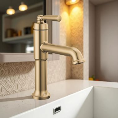 Click here to see Delta 536-CZMPU-DST Delta Saylor Bathroom Faucet With Metal Pop-Up Drain, Single Handle, DIAMOND Seal, ADA-Compliant, 1.2 GPM, Champagne Bronze - 536-CZMPU-DST