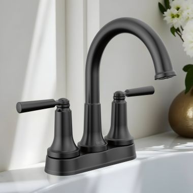 Click here to see Delta 2535-BLMPU-DST Delta Saylor Centerset Bathroom Faucet, Metal Drain With Push Pop, DIAMOND Seal, ADA-Compliant, 1.2 GPM, Matte Black - 2535-BLMPU-DST
