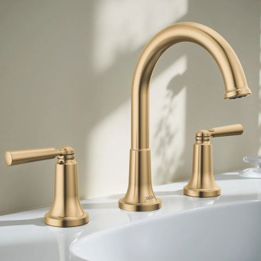 Click here to see Delta 3535-CZMPU-DST Delta Saylor Two Handle Widespread Bathroom Faucet with Metal Pop-Up Drain, DIAMOND Seal, 1.2 GPM, Champagne Bronze - 3535-CZMPU-DST