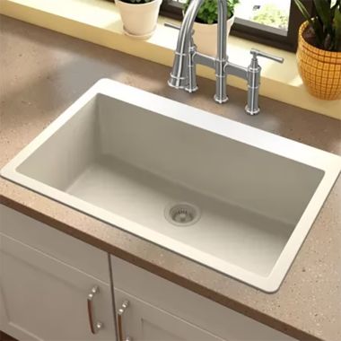 Click here to see Elkay ELGR13322BQ0 Elkay Quartz Classic Bisque 33in x 20-7/8in x 9-7/16in Drop-in with Rear Center Drain, Single Bowl Sink - ELGR13322BQ0
