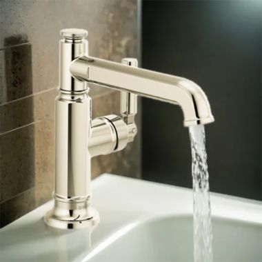 Click here to see Brizo 65076LF-PN Brizo Invari One-Handle Bathroom Faucet with Ceramic Cartridge, Single-Hole, Deck-Mount, 1.5 GPM, Brilliance Polished Nickel - 65076LF-PN