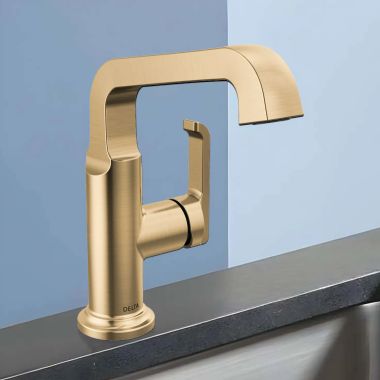 Click here to see Delta 689-CZ-PR-DST Delta Tetra Single Handle Mid-Height Vessel Bathroom Faucet, Diamond Seal, 1.2 GPM, ADA, Lumicoat Champagne Bronze - 689-CZ-PR-DST