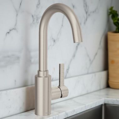 Click here to see  5882SRS Moen Genta LX Single-Handle High Arc Bar Faucet w/ 125-Degree Limited Rotation, 1.5 GPM, Spot Resist Stainless - 5882SRS