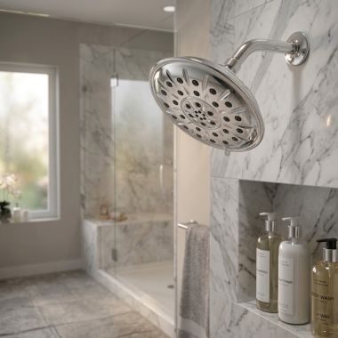 Click here to see Delta 52487-CZ-PR Delta H2Okinetic 4-Setting Shower Head with Ultrasoak, Lumicoat Champagne Bronze - 52487-CZ-PR