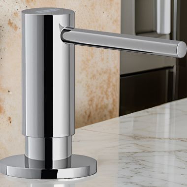 Click here to see Franke ACT-SD-CHR Franke Active 10oz Soap and Lotion Dispenser, Round, Deck Mount, Brass, Chrome - ACT-SD-CHR (119.0547.902)